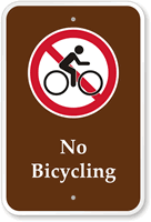 No Bicycling Campground Park Sign