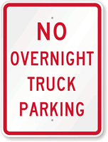 No Overnight Truck Parking Sign