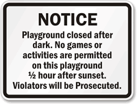 Playground Closed After Dark Safety Sign