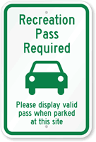 Recreation Pass Required Sign