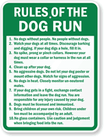 Rules of Dog Run Sign