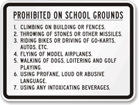 Prohibited on School Grounds Sign