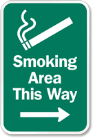 Smoking Area This Way Sign with Right Arrow