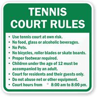 Tennis Court Rules Sign