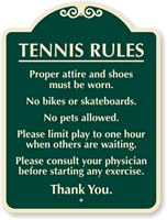 Tennis Court Rules Sign