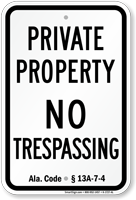 Alabama No Trespassing Sign