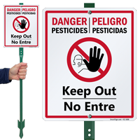 Bilingual Danger Pesticides Keep Out Lawnboss Sign