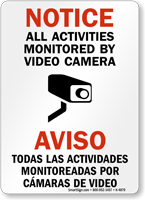 Bilingual All Activities Monitored Video Camera Sign