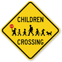 Children Crossing Holding Hand Held Stop Sign