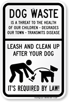 Dog Waste Threat Leash Dog Sign