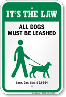 Dog Leash Sign For Connecticut