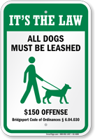 Dog Leash Sign For Connecticut