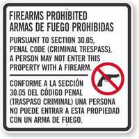 Bilingual Texas Gun Law Sign