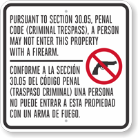 Bilingual Texas Gun Law Sign