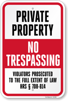 Hawaii Private Property No Trespassing Sign