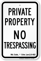 Maryland No Trespassing Sign