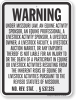 Missouri Equine Liability Sign