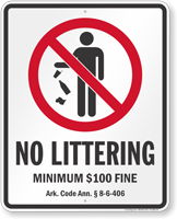 No Littering Arkansas Law Sign