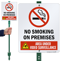 No Smoking on Premises Video Surveillance LawnBoss Sign