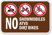 No Snowmobiles, ATVs, Dirt Bikes Campground Sign