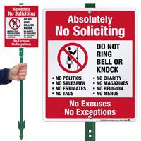 No Soliciting No Excuses No Exceptions LawnBoss Sign