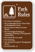 Park Rules Fires Only In Designated Areas Sign