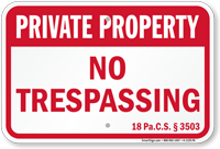 Pennsylvania Private Property Sign