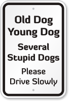 Old Dog Young Dog Several Stupid Dogs Sign