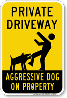 Private Driveway Aggressive Dog On Property Sign