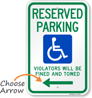 Handicap Reserved Parking Violators Will Be Fined Sign