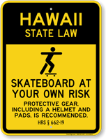 Skateboard Law Sign For Hawaii