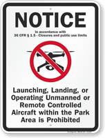 Unmanned Remote Controlled Aircraft Prohibited Drone Sign