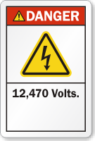 12 470 Volts ANSI Danger Label