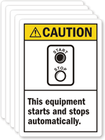 Caution: Equipment Starts Stops Automatically (Ansi) Label