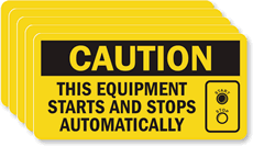 Equipment Starts Stops Automatically Caution Label