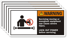 Warning Moving Energized Equipment Injury Label