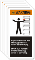 Warning Exposed Buckets Severe Injury Label