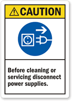 Caution Before Cleaning, Servicing Disconnect Power Label