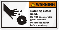 Rotating Cutter Head Disconnect Power Before Servicing Label