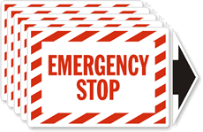 Emergency Stop With Arrow Laminated Vinyl Labels