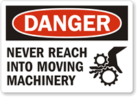 Never Reach Into Moving Machinery Label