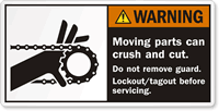 Moving Parts Lockout/Tagout Before Servicing Label