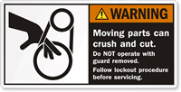 Moving Parts Lockout Procedure Before Servicing Label