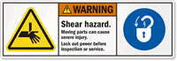 Shear Hazard   Moving Parts Cause Injury Label