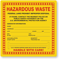 Semi Custom Hazardous Waste Label California Department