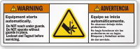 Bilingual Equipment Starts Automatically Lockout/Tagout Warning Label