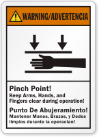 Bilingual Pinch Point Keep Arms Clear Warning Label