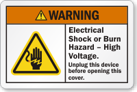 Electrical Shock Or Burn Hazard, High Voltage Label