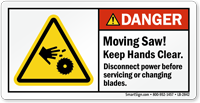 Moving Saw Keep Hands Clear Danger Label