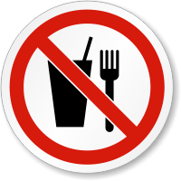 No Eating Or Drinking ISO Prohibition Symbol Label